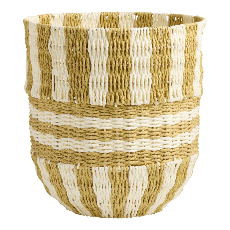 Mustard and White Paper Rounded Striped Basket