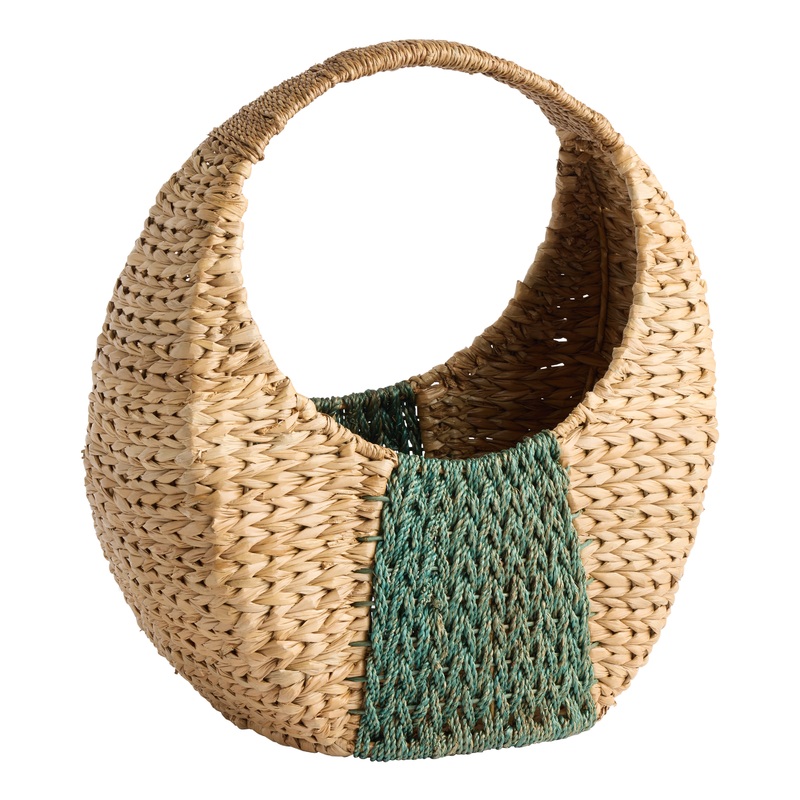 Natural and Teal Bankuan Striped Basket with Handle