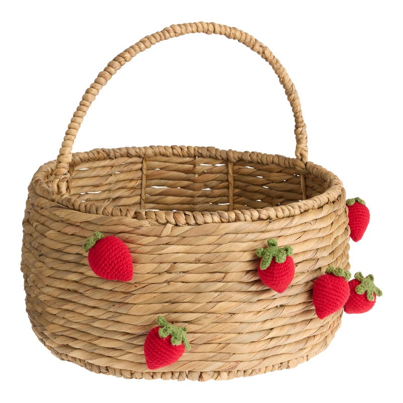 Natural Hyacinth and Crocheted Strawberry Basket with Handle