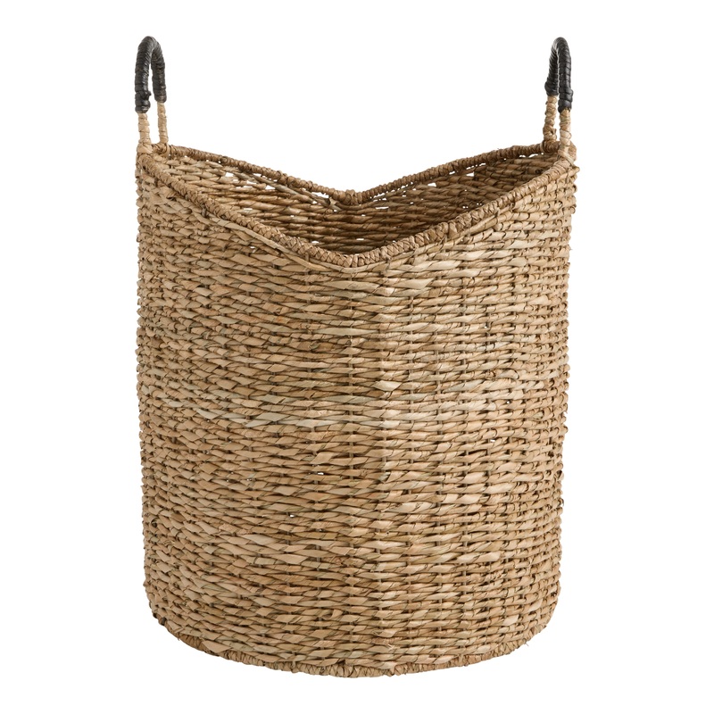 Natural Seagrass and Rattan Cylinder Tote Basket
