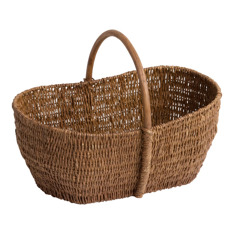 Natural Seagrass Boat Basket with Rattan Handle