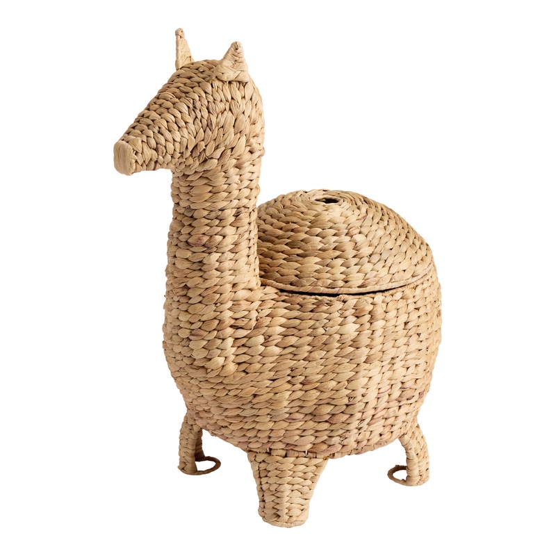 Natural Water Hyacinth Llama Shaped Basket with Lid