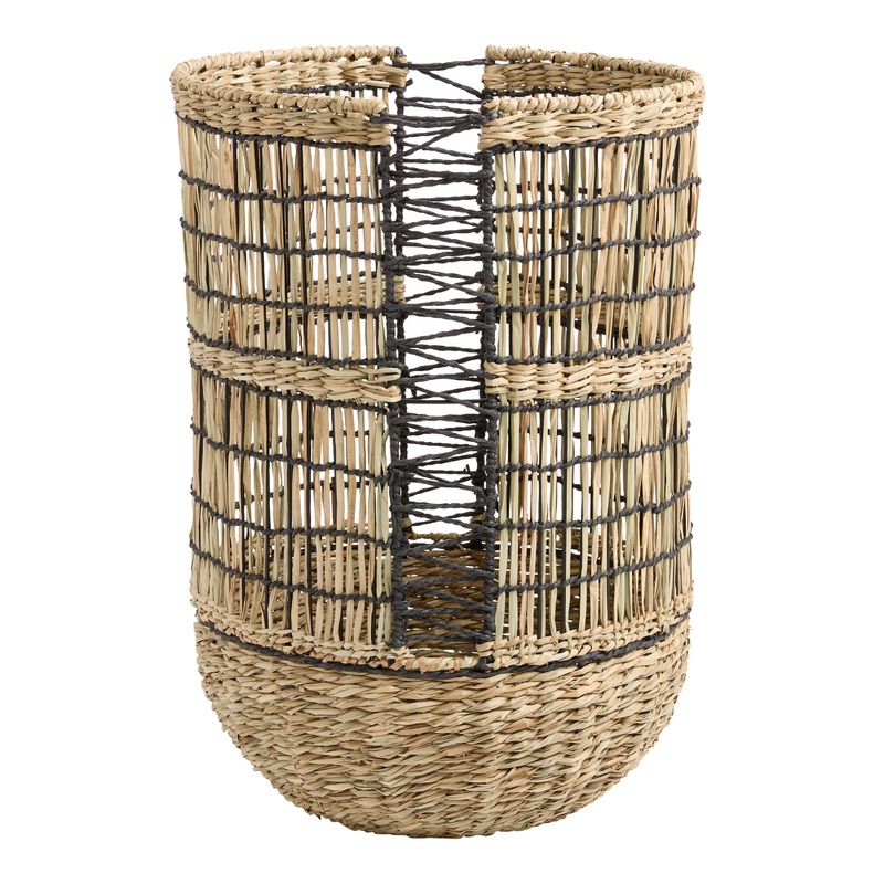 Nia Natural and Black Seagrass Open Weave Rope Basket