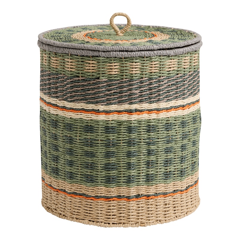Nico Green Multicolor Paper Rope Basket with Lid
