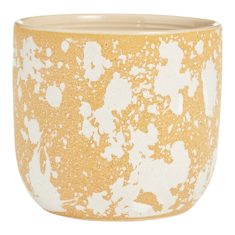 Ochre And White Textured Dappled Ceramic Planter