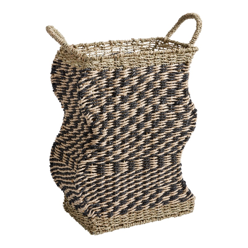 Polly Black And Natural Paper Rope Wavy Check Basket