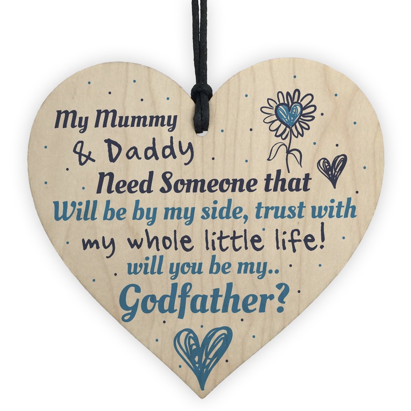 RED OCEAN Will You Be My Godfather Wooden Heart Plaque Goddaughter Godson Christening Asking Gifts For Him