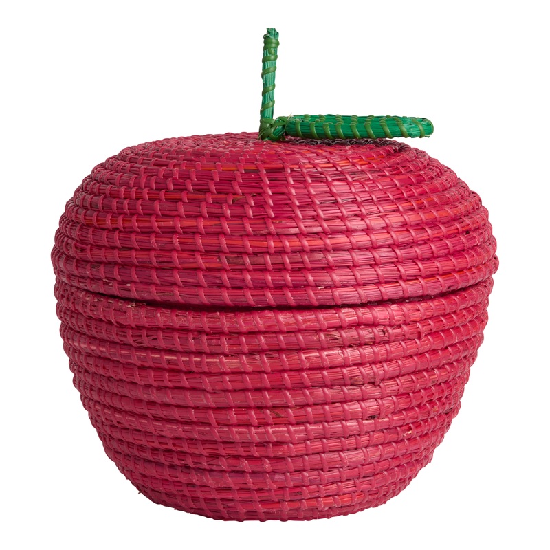 Red Seagrass Apple Shaped Basket with Lid