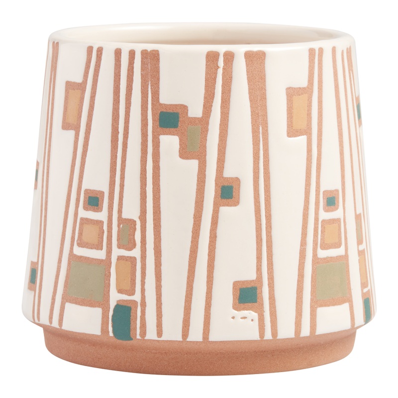 Tapered Abstract Geometric Ceramic Planter