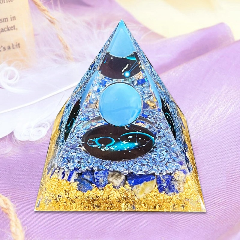 VDYXEW Crystal Pyramid Lapis Lazuli Zodiac Aquarius Orgone Pyramid Healing Crystal Postive Energy Orgonite Crystal Healing for Yoga Meditation Stress Reduce (Aquarius)