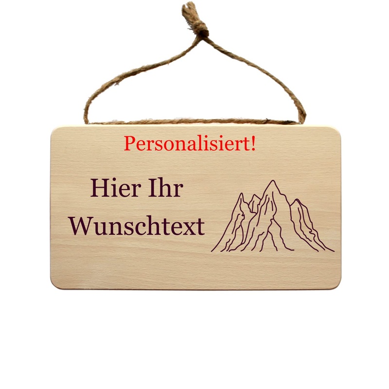 Wall sign mountains wooden shield with individual engraving – shield for alpine pasture ski hut hiker mountaineer mountain hiker mountain fans – with a cord for hanging – door sign wall board (mountains)