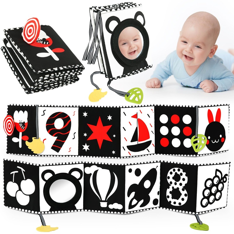 Yogingo black contrast book baby toy 0 3 6 9 12 months black white contrast cards baby toy contrast number learning toys baby gift for toddlers babies newborns mirror baby book