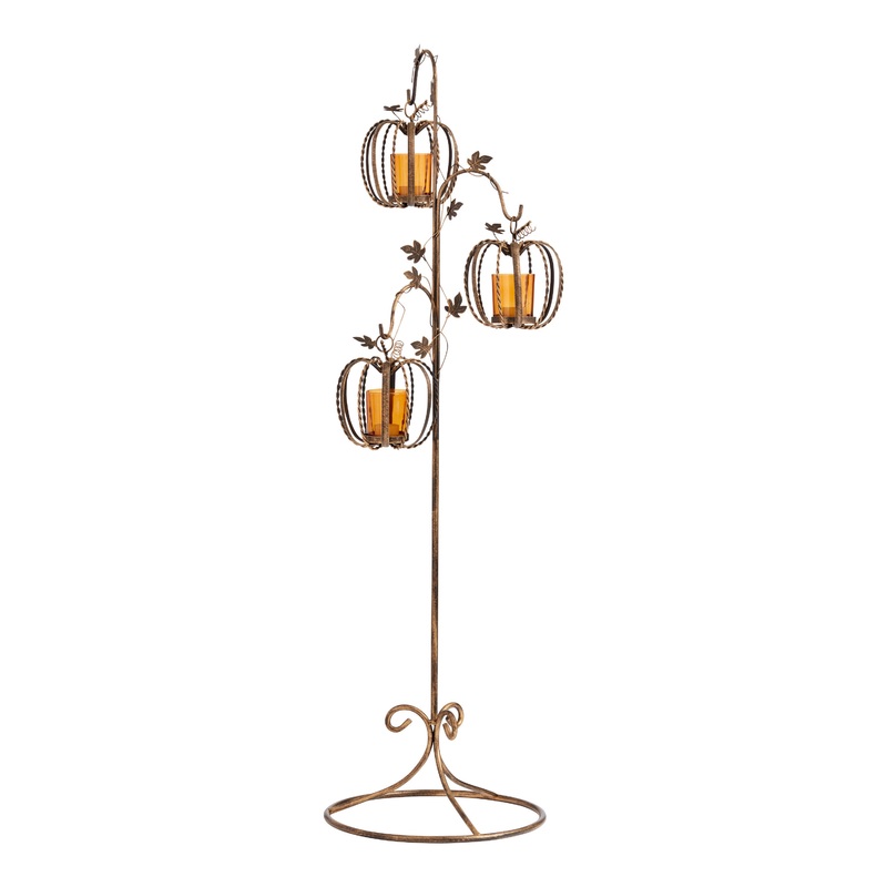 Antique Gold Pumpkin Standing Floor Candle Holder