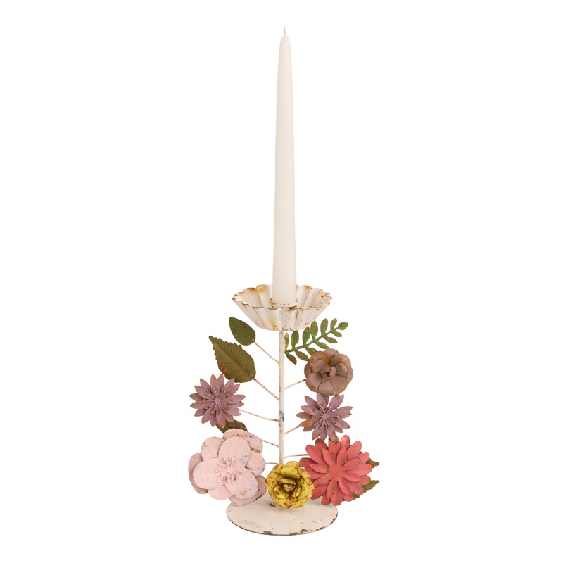 Antique Metal Multi Flower Figural Taper Candle Holder