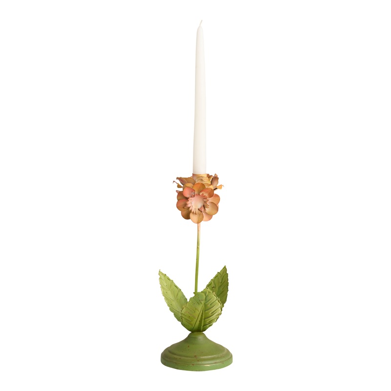 Antique Painted Metal Flower Figural Taper Candle Holder