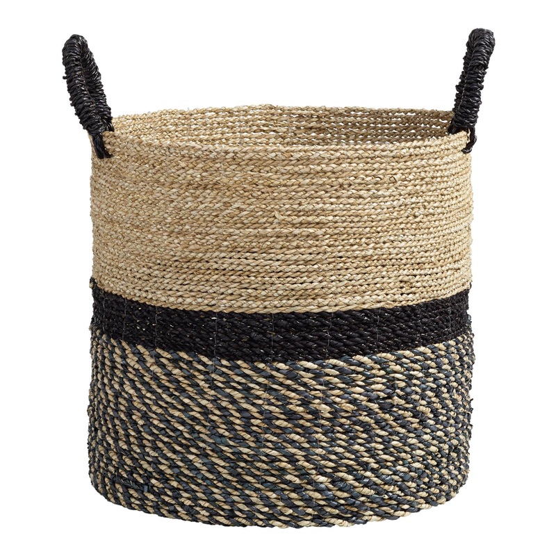 Calista Large Black And Natural Seagrass Tote Basket