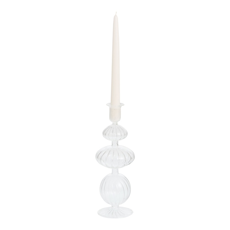 Clear Glass Stacked Sphere Taper Candle Holder