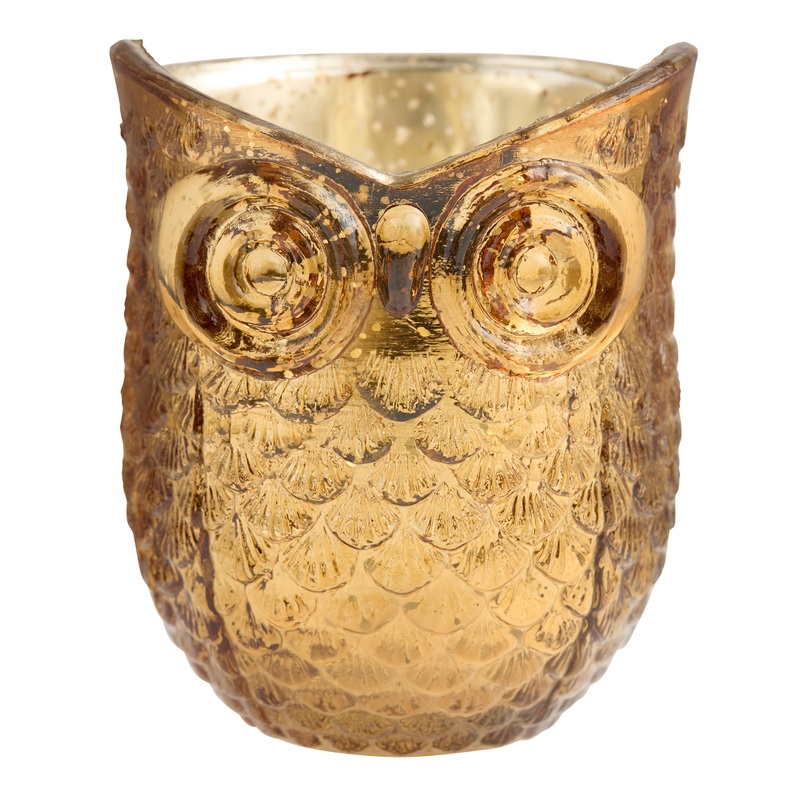 Copper Mercury Glass Owl Tealight Candle Holder