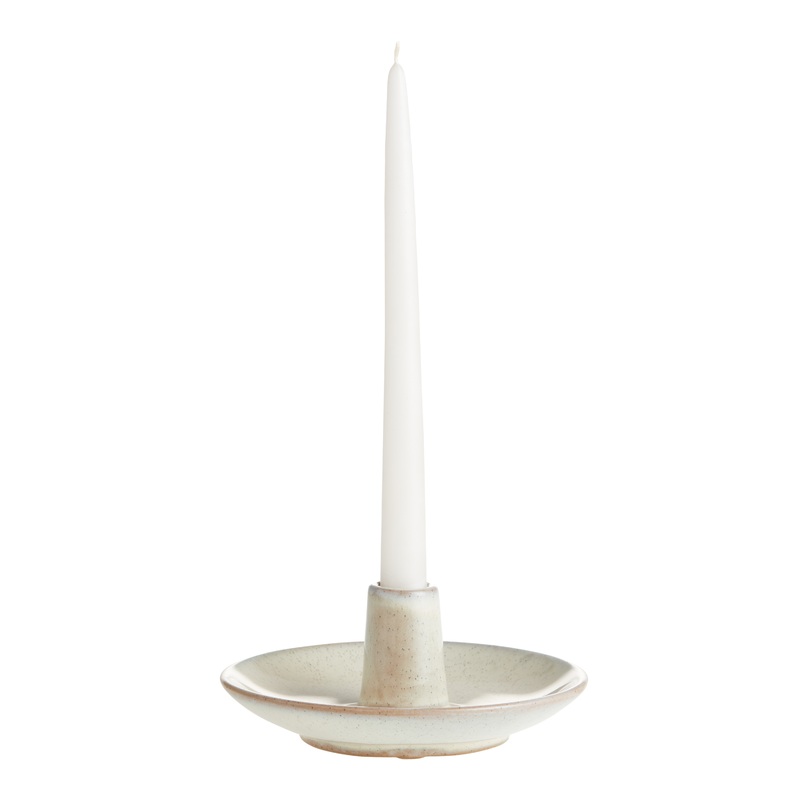 Cream Reactive Glaze Speckled Taper Candle Holder