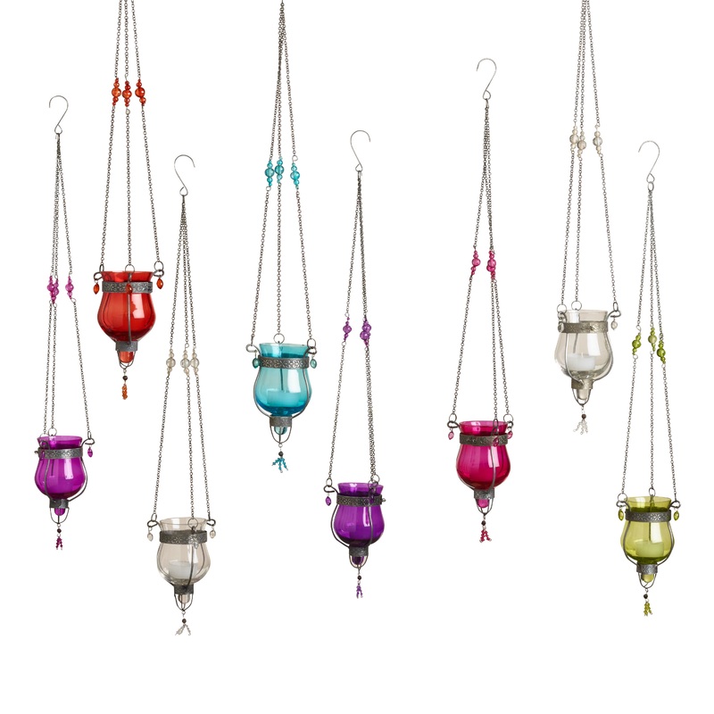 Dahlia Glass Tealight Hanging Lanterns Set Of 8