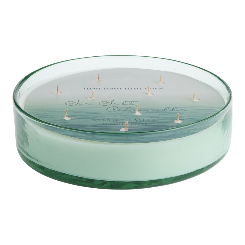 Extra Large Recycled Glass 10 Wick Scented Citronella Candle