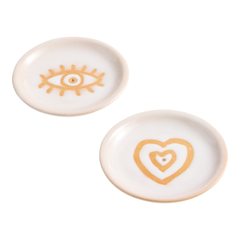 Glazed Terracotta Wax Resist Ceramic Incense Holder Set of 2