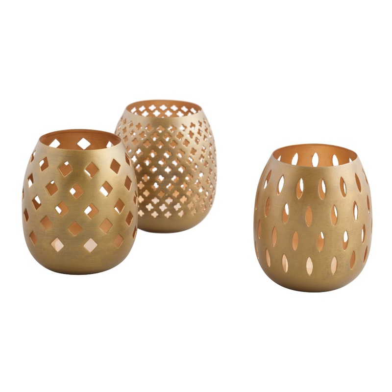 Gold Pierced Tealight Candle Holders Set Of 3