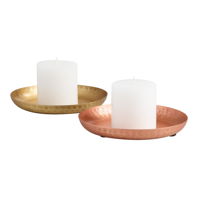 Hammered Metal Pillar Candle Plates Set Of 2