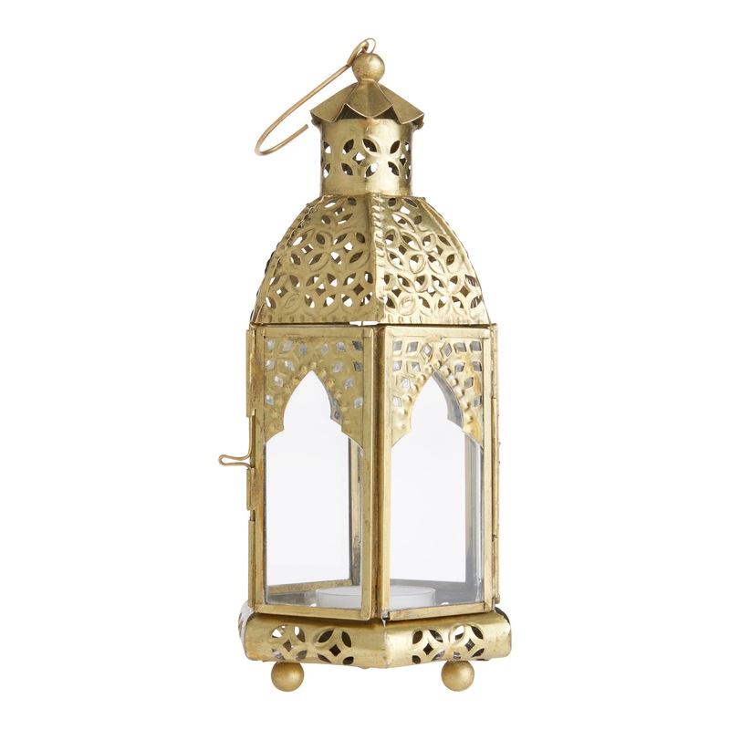 Latika Small Antique Gold Tabletop Candle Lantern