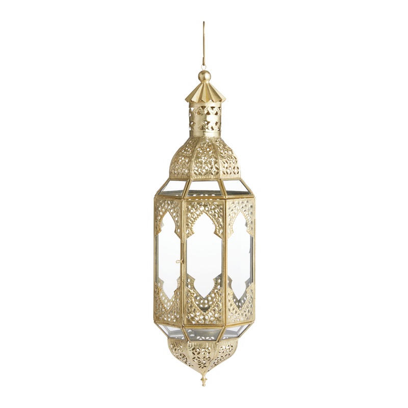Latika Tall Antique Gold Hanging Candle Lantern