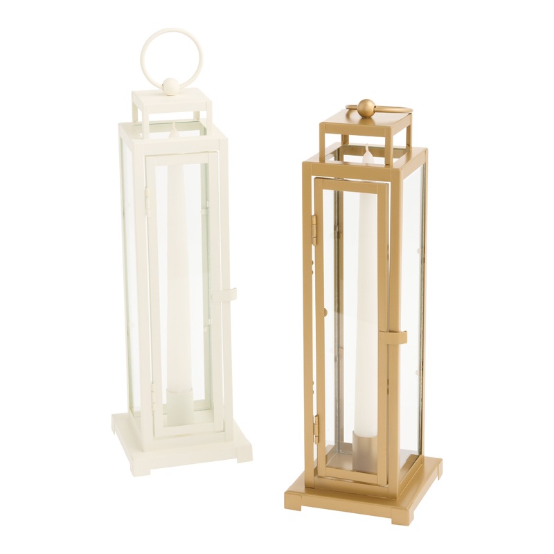 Metal and Glass Taper Candle Lantern Set of 2