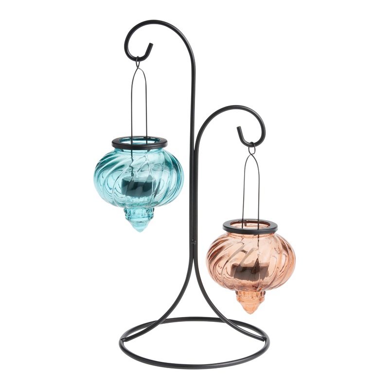 Metal and Glass Tealight Tabletop Outdoor Candle Holder