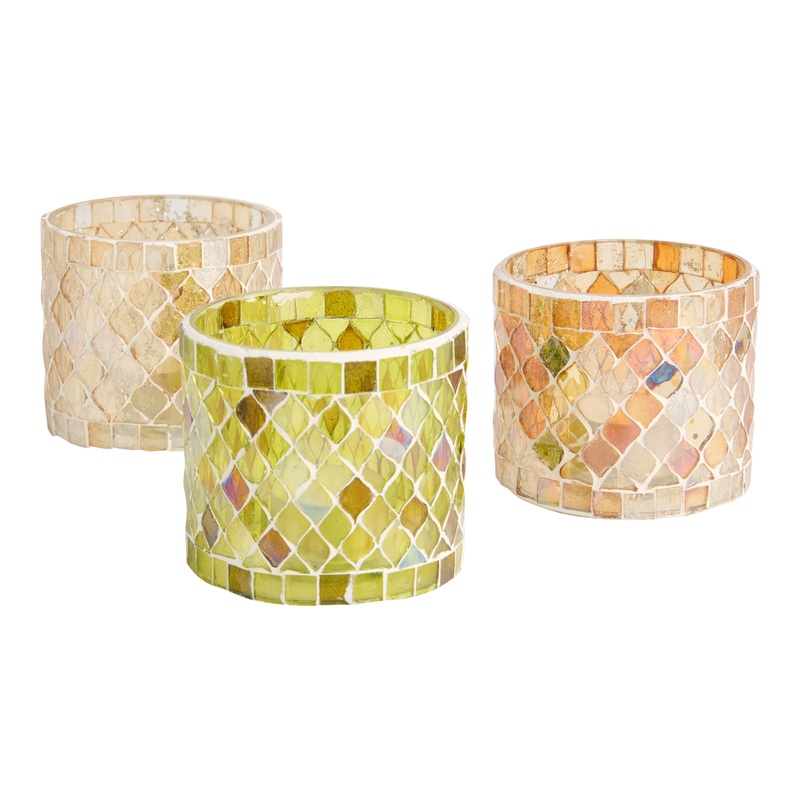 Mosaic Glass Fall Tealight Candle Holders Set of 3