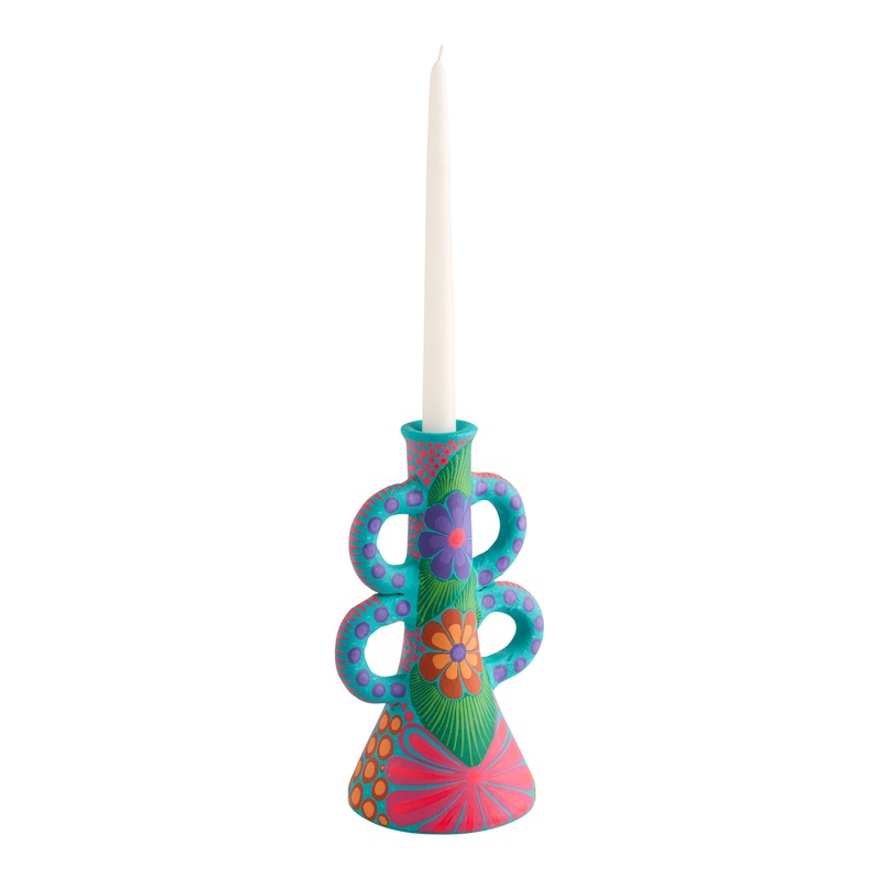 Painted Terracotta Day of the Dead Taper Candle Holder