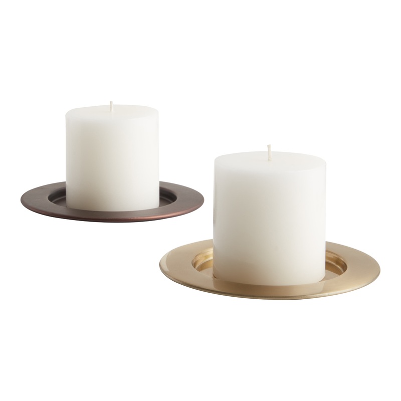 Recessed Metal Pillar Candle Plates Set Of 2