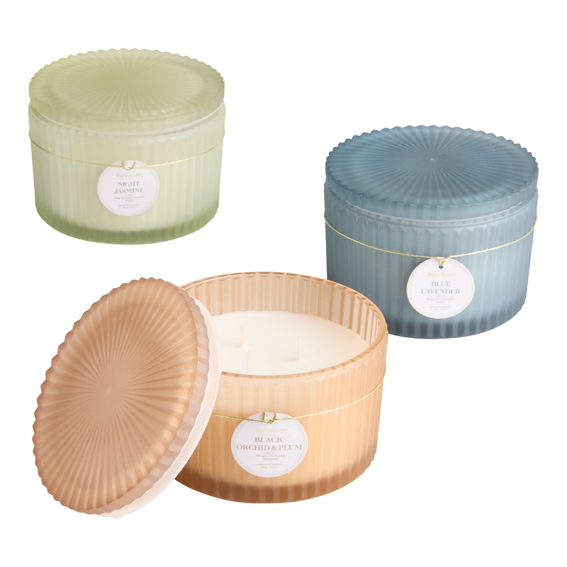 Soft Frosted Ribbed Glass Scented Candle