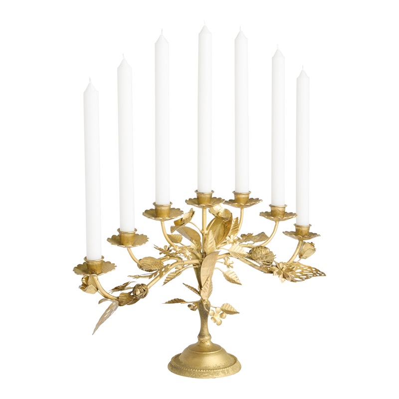 Vintage Gold Metal Flower 7 Taper Candelabra