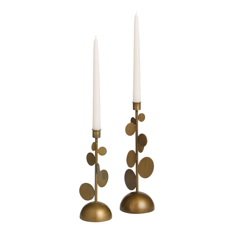 Antique Bronze Metal Disc Taper Candle Holder
