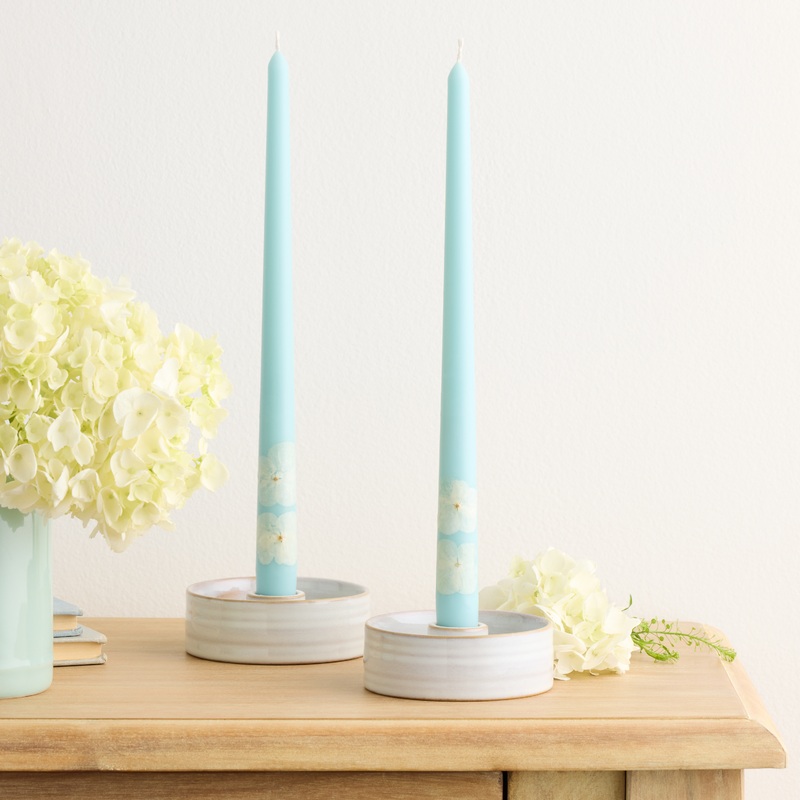 Botanical Pastel Blue Taper Candle 2 Pack