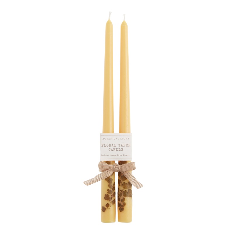 Botanical Pastel Yellow Taper Candle 2 Pack