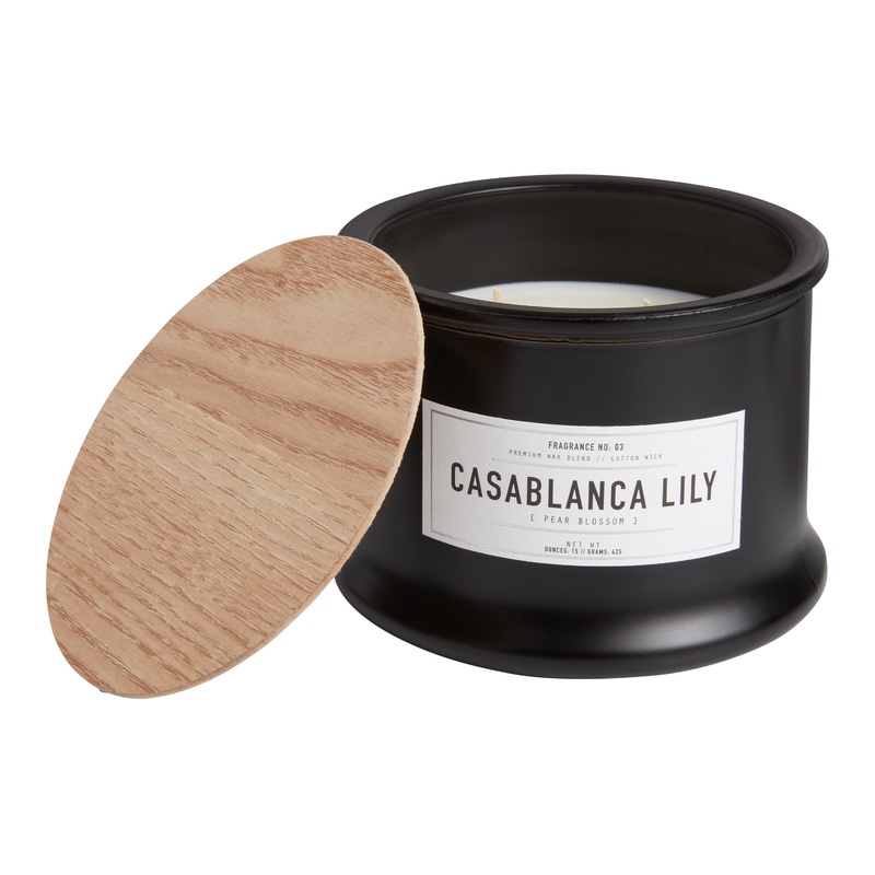 Matte Black Glass Casablanca Lily 2 Wick Scented Candle