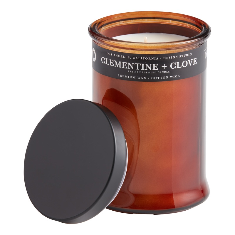 Tall Amber Glass Clementine and Clove Scented Candle