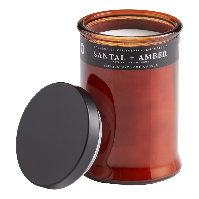 Tall Amber Glass Santal and Amber Scented Candle