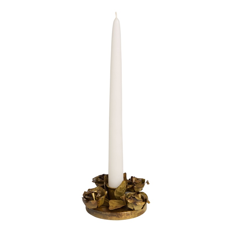 Vintage Gold Metal Flower Figural Taper Candle Holder