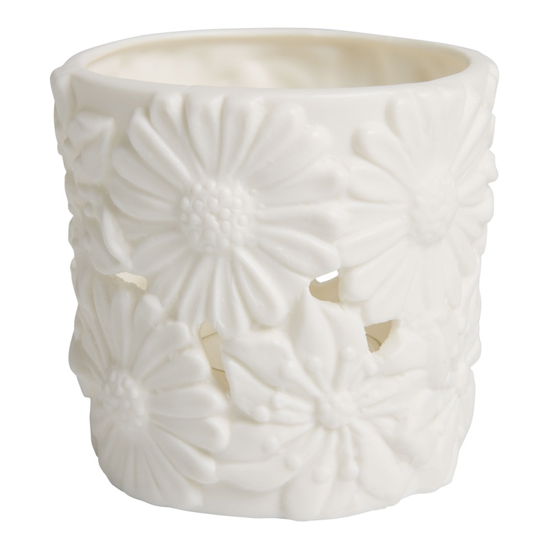 White Ceramic Cutout Flower Tealight Candle Holder