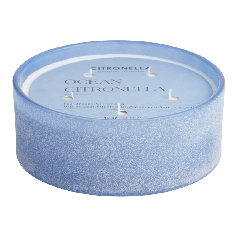 Wide Glass Ocean 5 Wick Scented Citronella Candle