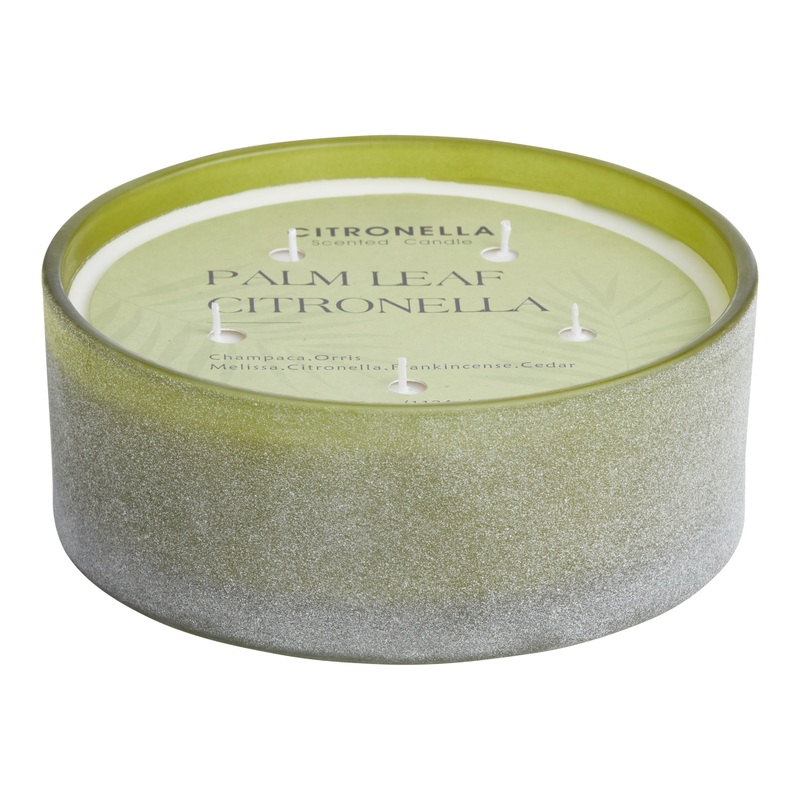 Wide Glass Palm Leaf 5 Wick Scented Citronella Candle