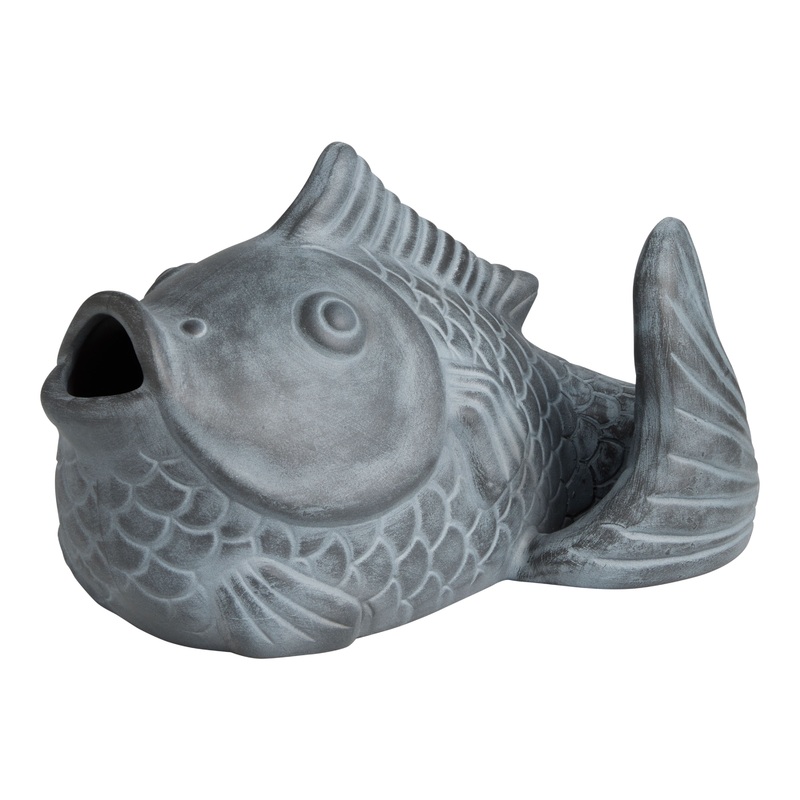 Antiqued Black Clay Koi Fish Outdoor Decor
