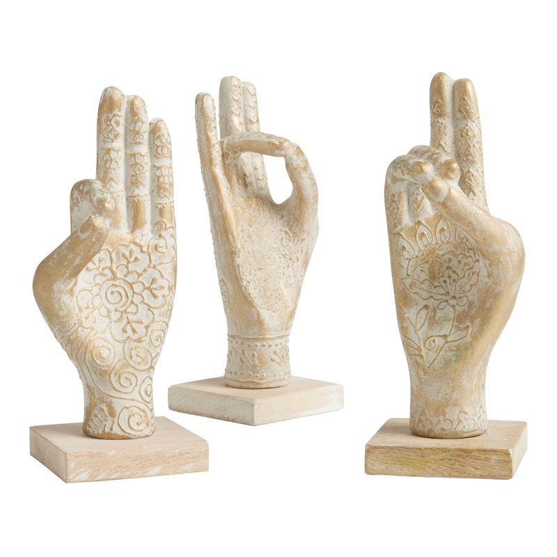 CRAFT Carved Wood Mudra Hand Decor Set of 3