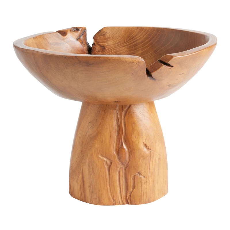 CRAFT Lilo Carved Teakwood Pedestal Bowl Decor